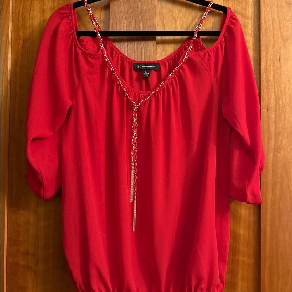 INC. Red cold shoulder blouse.